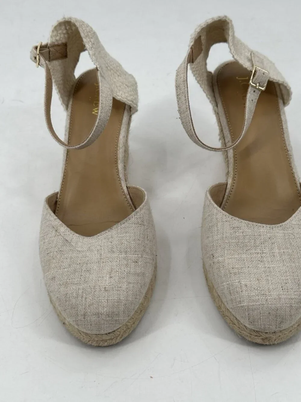 J. CREW Women's Espadrilles Wedge Shoes Factory Tan Canvas Ankle Strap 10M